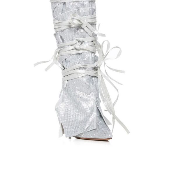 AZALEA WANG Silver Stilleto Style Point Toe Cowboy Western Shoes sz 10 $150 - Picture 11 of 12